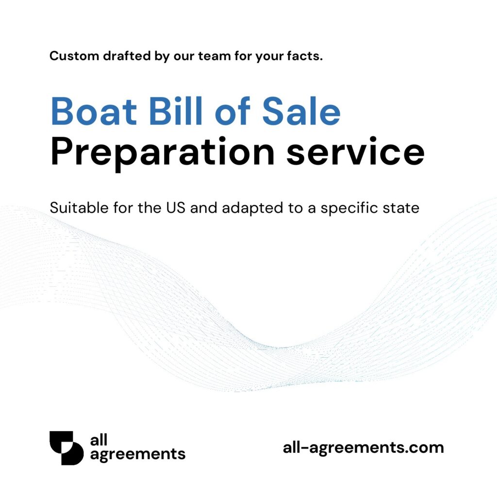 Alt Text: Custom Boat Bill of Sale Preparation Service – Page 1: Product cover showing hand-prepared vessel and watercraft transfer document mockup.