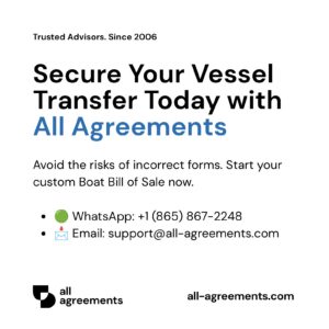 Alt Text: Custom Boat Bill of Sale Preparation Service – Page 10: Order call to action button with all agreements logo.