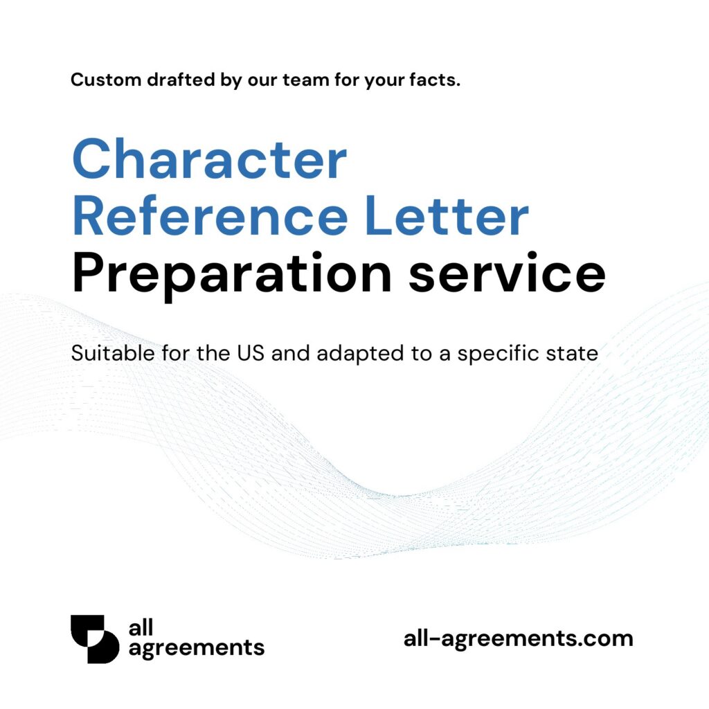 Alt Text: Custom Character Reference Letter Preparation Service – Page 1: Product cover showing hand-prepared reference letter document mockup.