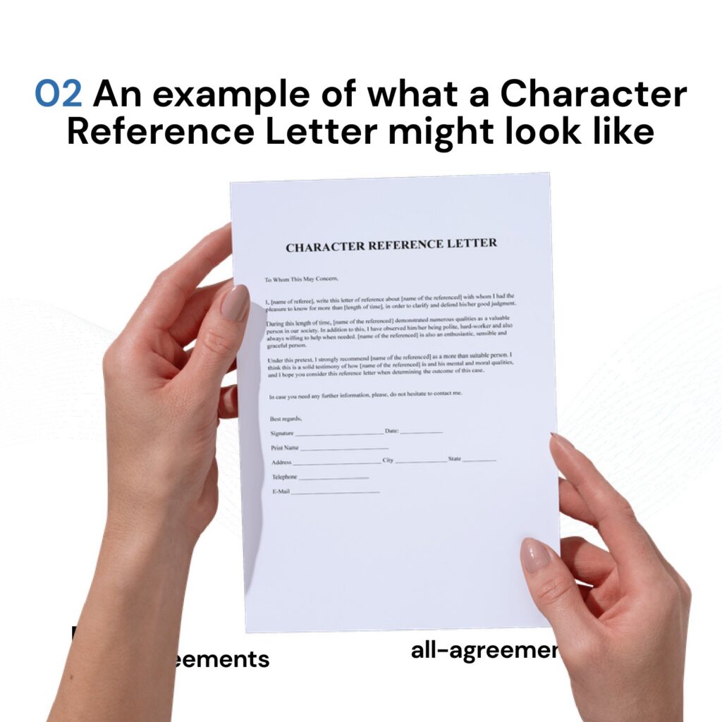 Alt Text: Custom Character Reference Letter Preparation Service – Page 3: Diagram of document structure including Writer Context, Key Traits, and Statement of Support.