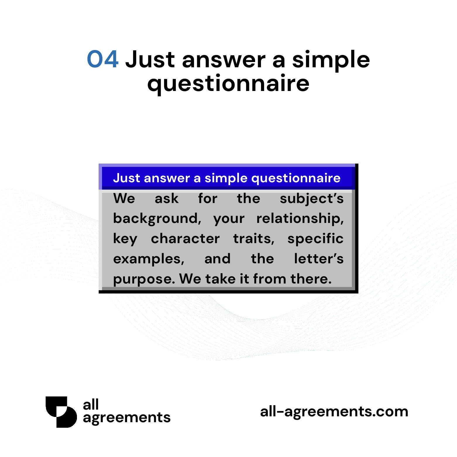 Alt Text: Custom Character Reference Letter Preparation Service – Page 5: Diagram showing questionnaire mapping relationship, key traits, and recipient info.