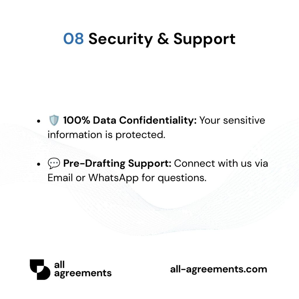 Alt Text: Custom Character Reference Letter Preparation Service – Page 9: Data privacy protection shield and pre-order customer support.