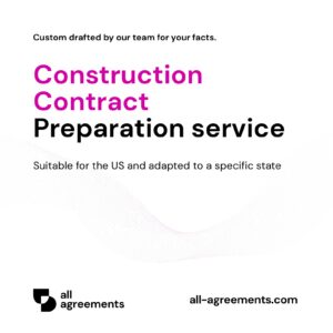Alt Text: Custom Construction Contract Preparation Service – Page 1: Product cover showing hand-prepared building contractor contract and legal construction document mockup.