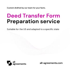 Alt Text: Custom Deed Transfer Form Preparation Service – Page 1: Product cover showing hand-prepared property deed transfer form and legal document mockup.