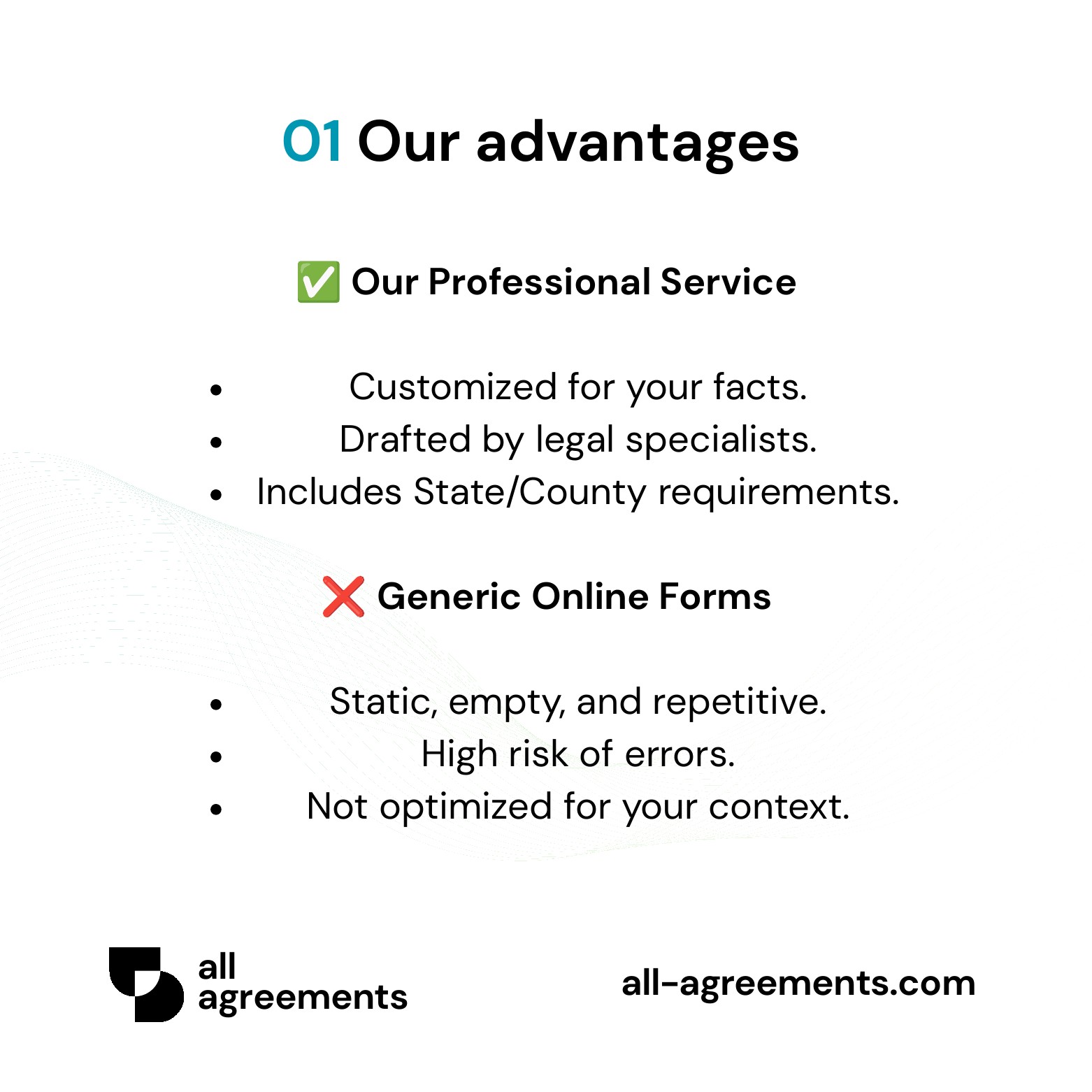 Alt Text: Custom Estate Planning Bundle Service – Page 2: Comparison table of tailored multi-track estate planning drafting versus generic internet estate forms.