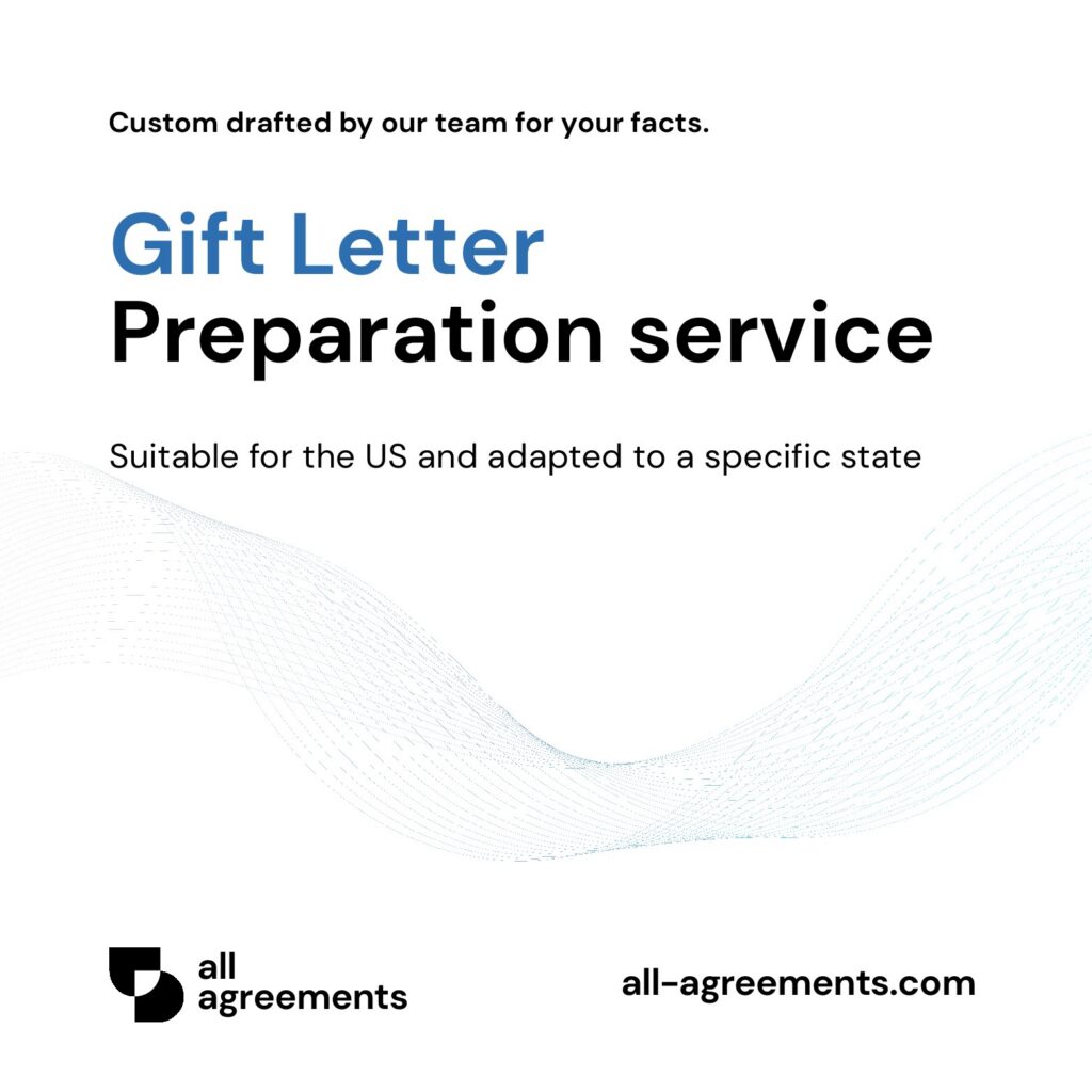 Alt Text: Custom Gift Letter Preparation Service – Page 1: Product cover showing hand-prepared monetary gift declaration and mortgage proof document mockup.