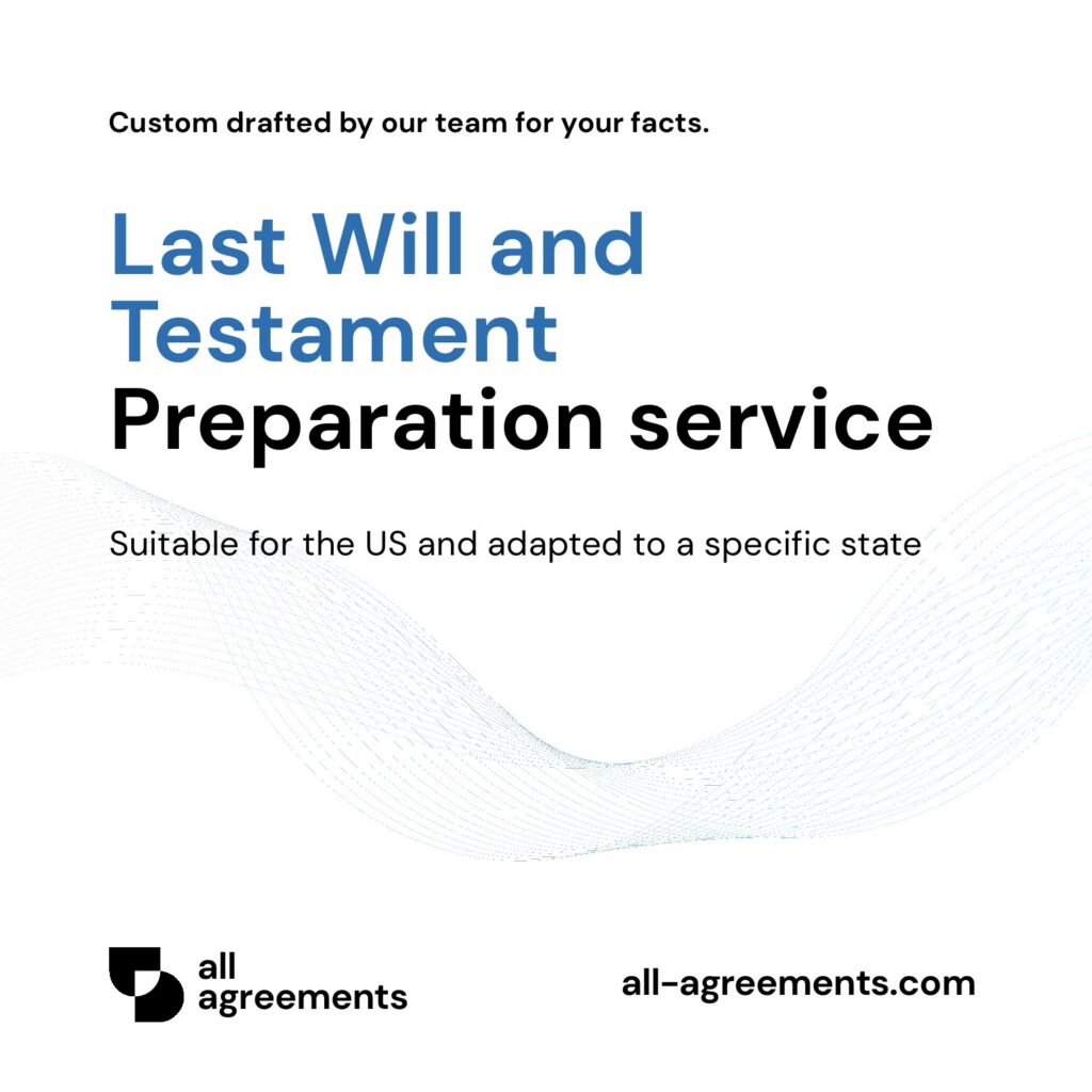 Alt Text: Custom Last Will and Testament Preparation Service – Page 1: Product cover showing hand-prepared estate planning and testament document mockup.