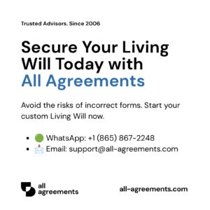 Alt Text: Custom Living Will Preparation Service – Page 10: Order call to action button with all agreements logo.