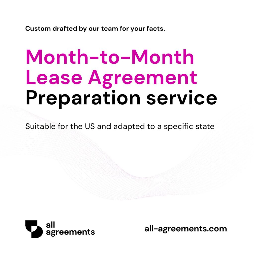 Alt Text: Custom Month-to-Month Lease Agreement Preparation Service – Page 1: Product cover showing hand-prepared periodic residential lease contract and legal document mockup.