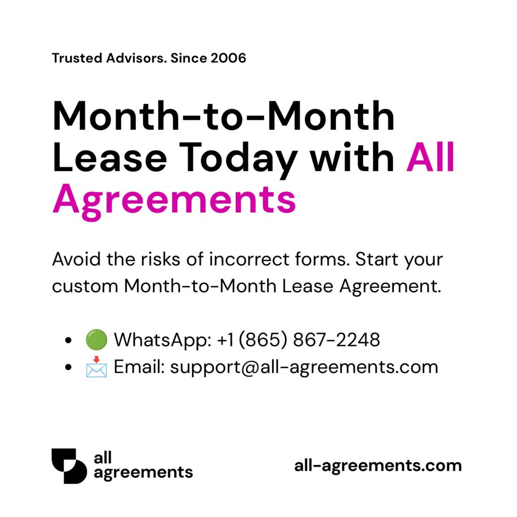 Alt Text: Custom Month-to-Month Lease Agreement Preparation Service – Page 10: Order call to action button with all agreements logo.