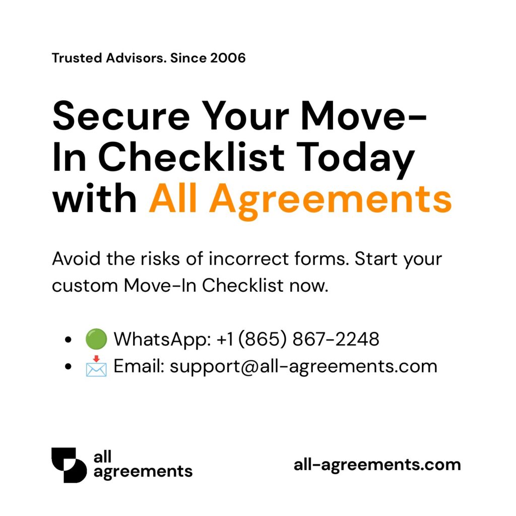 Alt Text: Custom Move-In Checklist Preparation Service – Page 10: Order call to action button with all agreements logo.