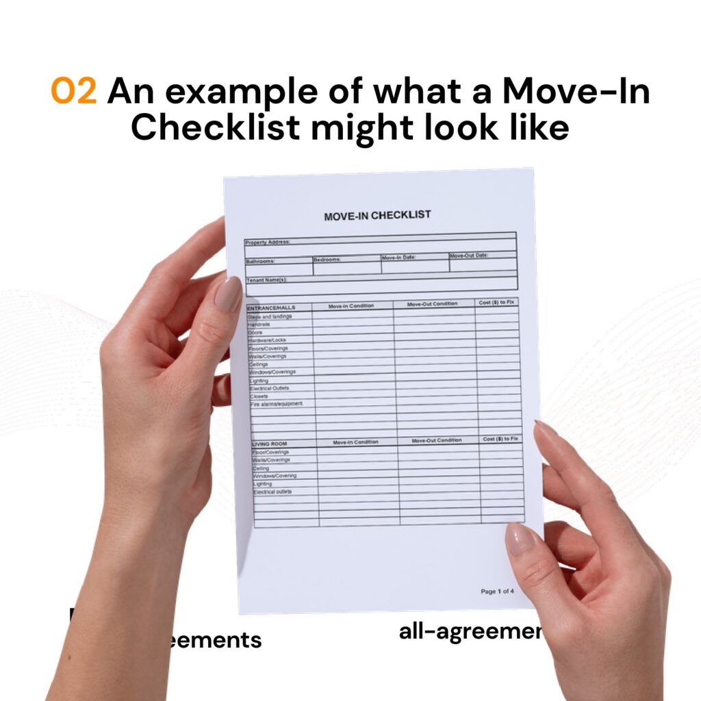 Alt Text: Custom Move-In Checklist Preparation Service – Page 3: Diagram of legal pillars including Room-by-Room Audit, Appliance & Utility Status, Key Inventory, and Joint Acknowledgment.