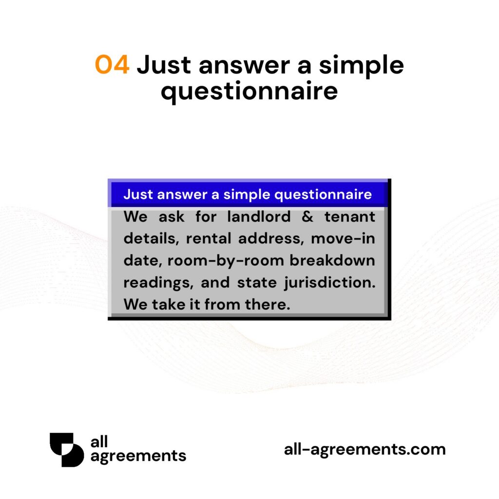 Alt Text: Custom Move-In Checklist Preparation Service – Page 5: Diagram showing questionnaire mapping property layout, utility meters, key counts, existing defects, and state rules.