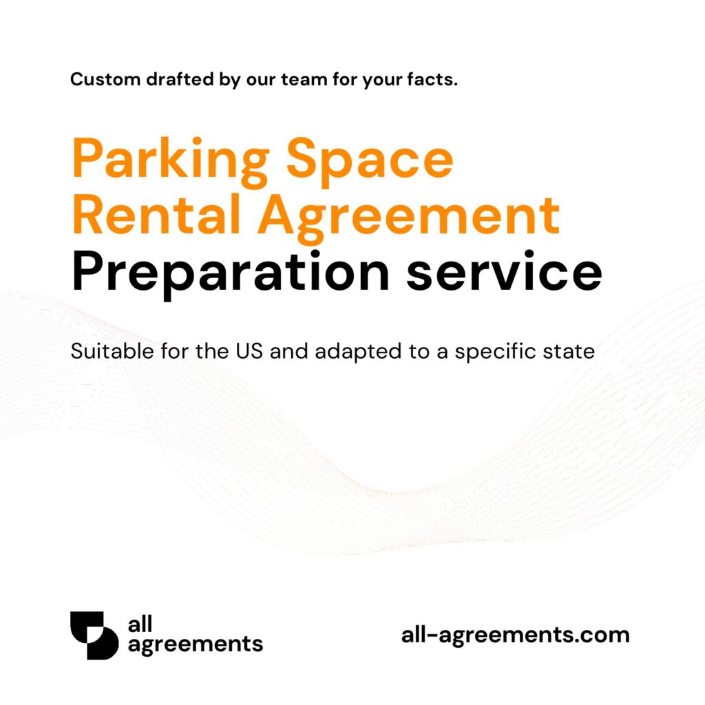 Alt Text: Custom Parking Space Rental Agreement Preparation Service – Page 1: Product cover showing hand-prepared parking stall lease and vehicle storage document mockup.