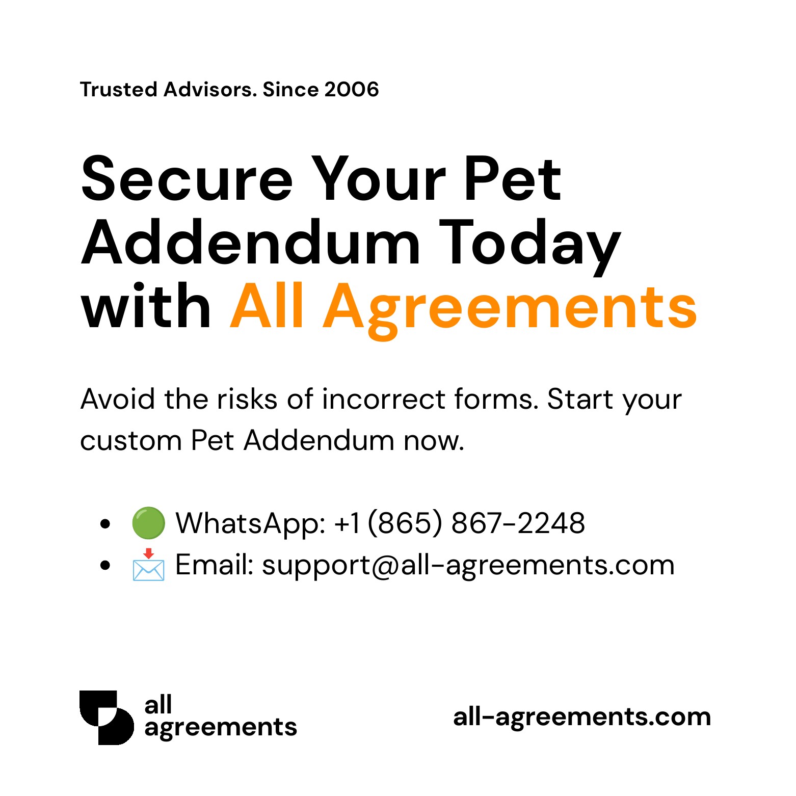 Alt Text: Custom Pet Addendum Preparation Service – Page 10: Order call to action button with all agreements logo.
