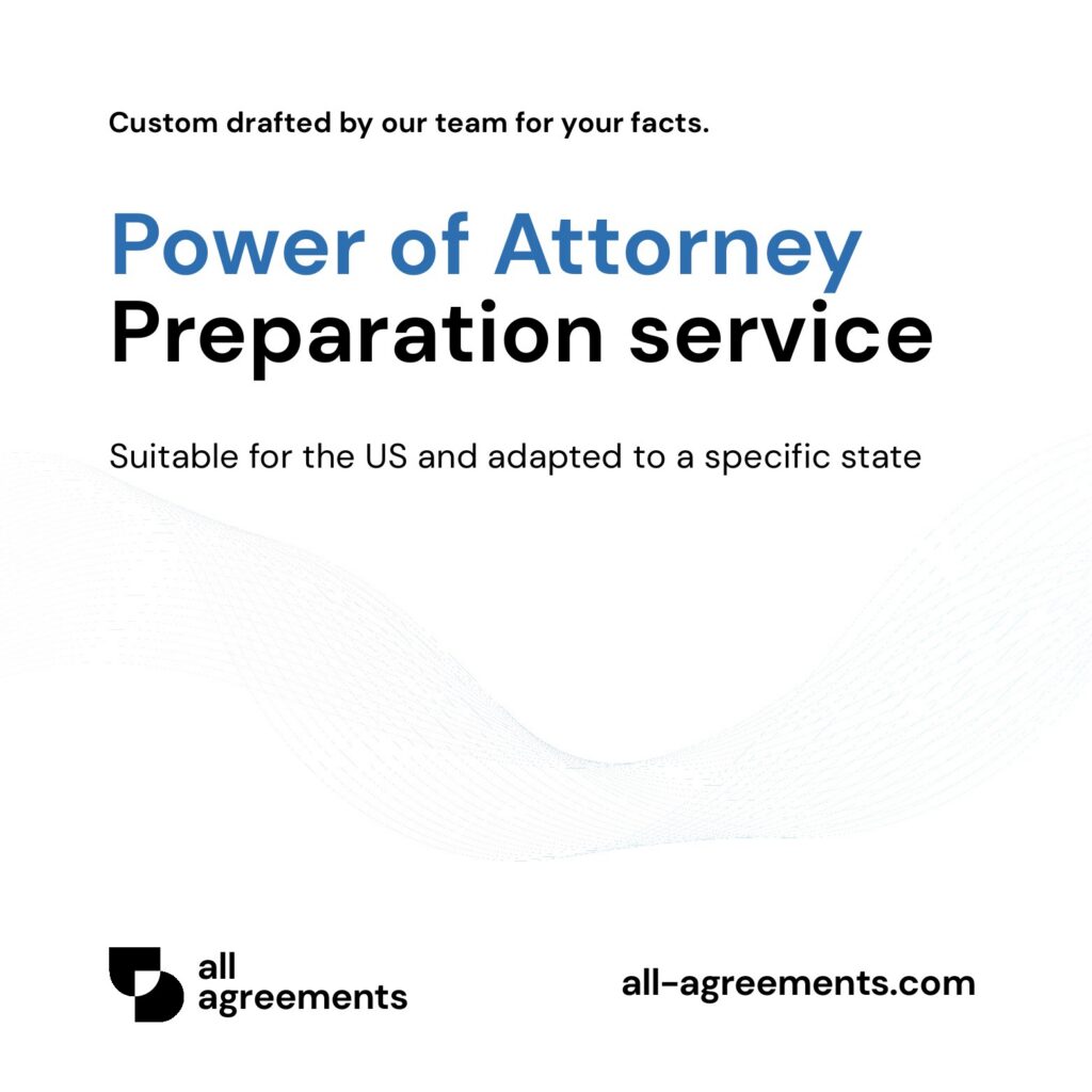 Alt Text: Custom Power of Attorney Preparation Service – Page 1: Product cover showing hand-prepared legal power of attorney and agent designation document mockup.
