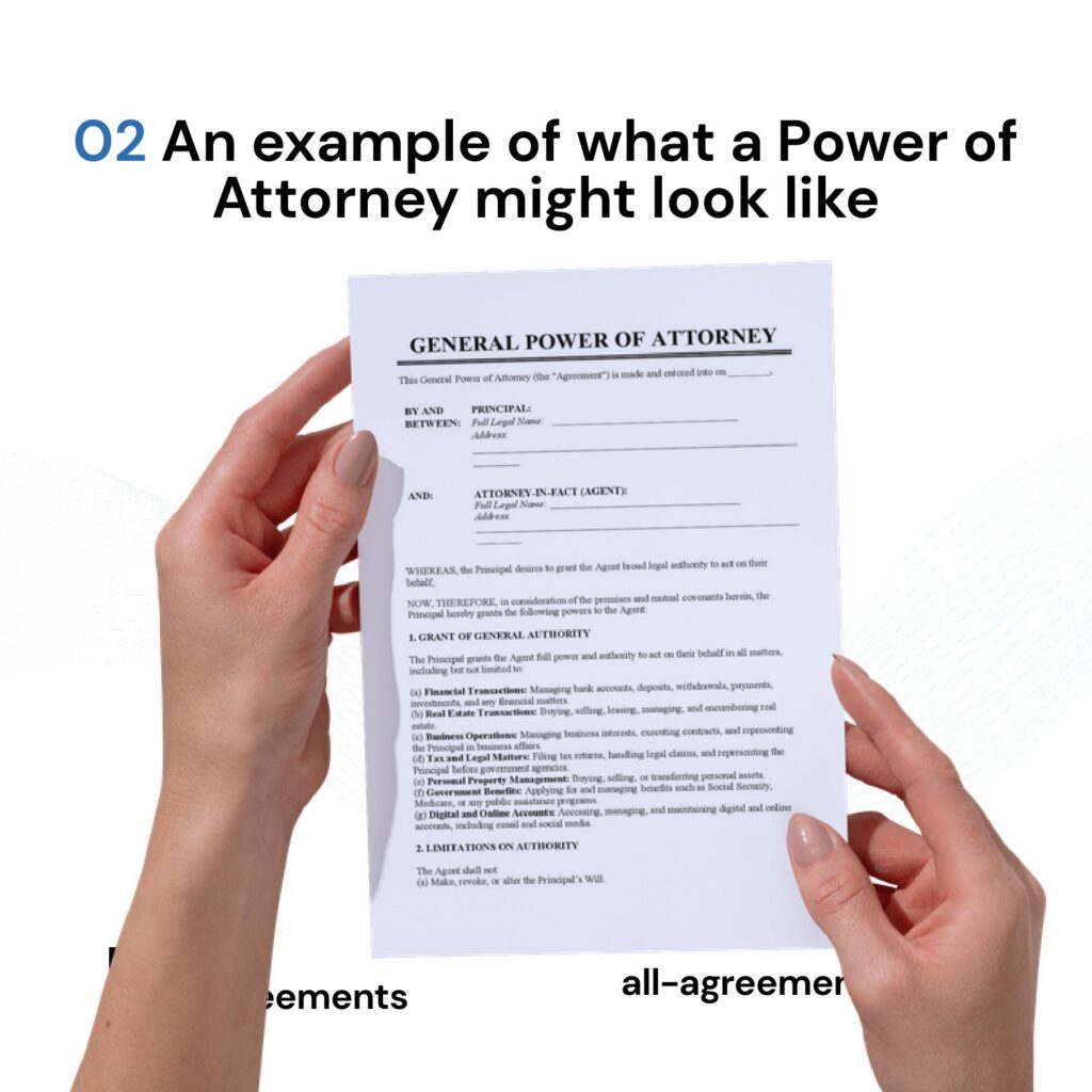 Alt Text: Custom Power of Attorney Preparation Service – Page 3: Diagram of legal pillars including Principal/Agent Details, Scope of Financial Powers, Durability Provisions, and Revocation Rules.