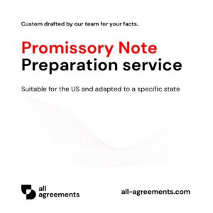 Alt Text: Custom Promissory Note Preparation Service – Page 1: Product cover showing hand-prepared financial loan note and legal debt instrument mockup.