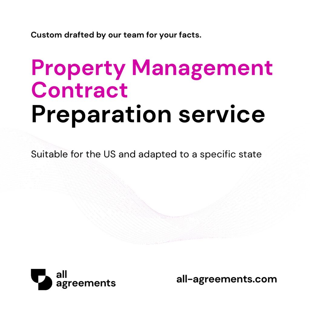 Alt Text: Custom Property Management Contract Preparation Service – Page 1: Product cover showing hand-prepared management contract and real estate document mockup.