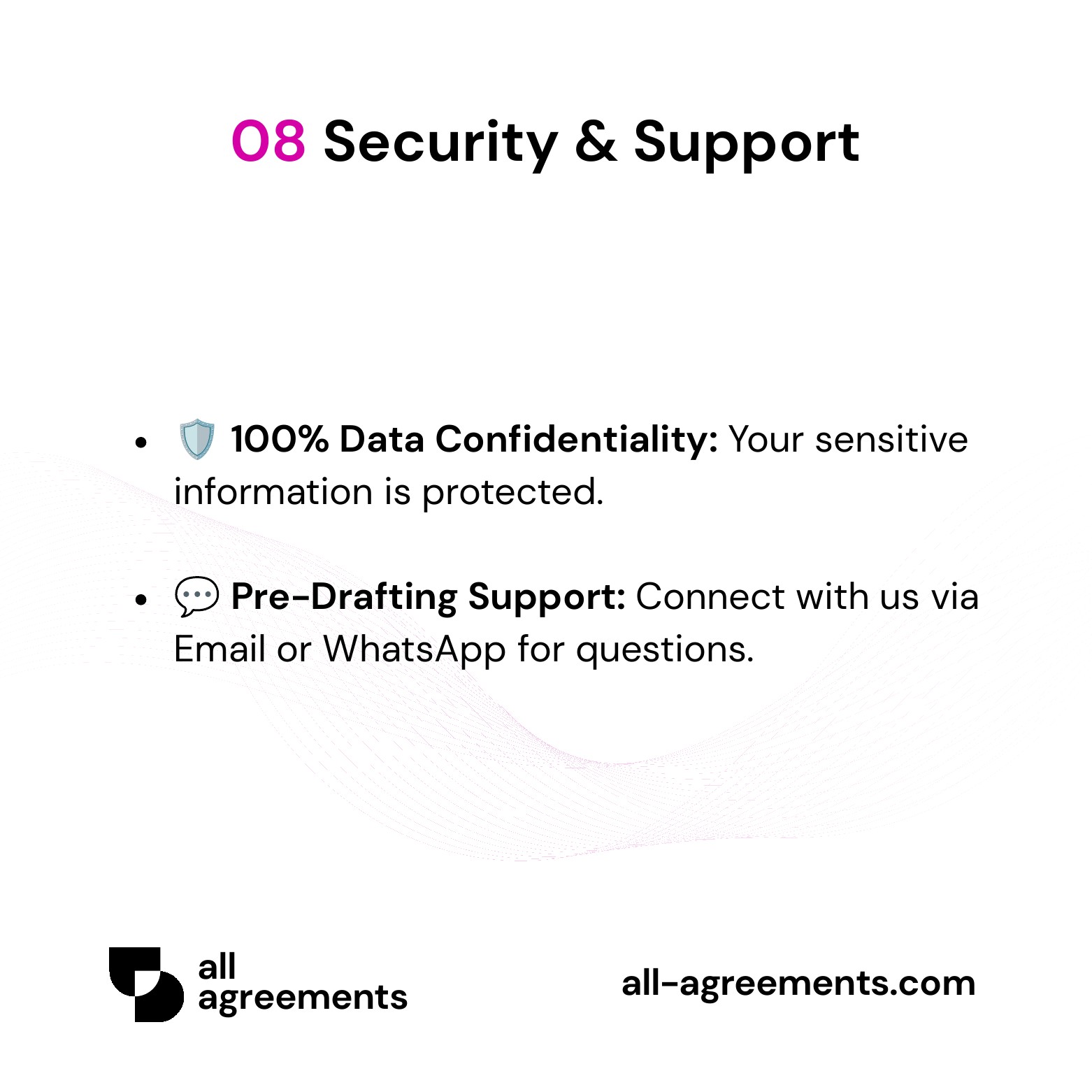 Alt Text: Custom Property Management Contract Preparation Service – Page 9: Data privacy protection shield and pre-order customer support.