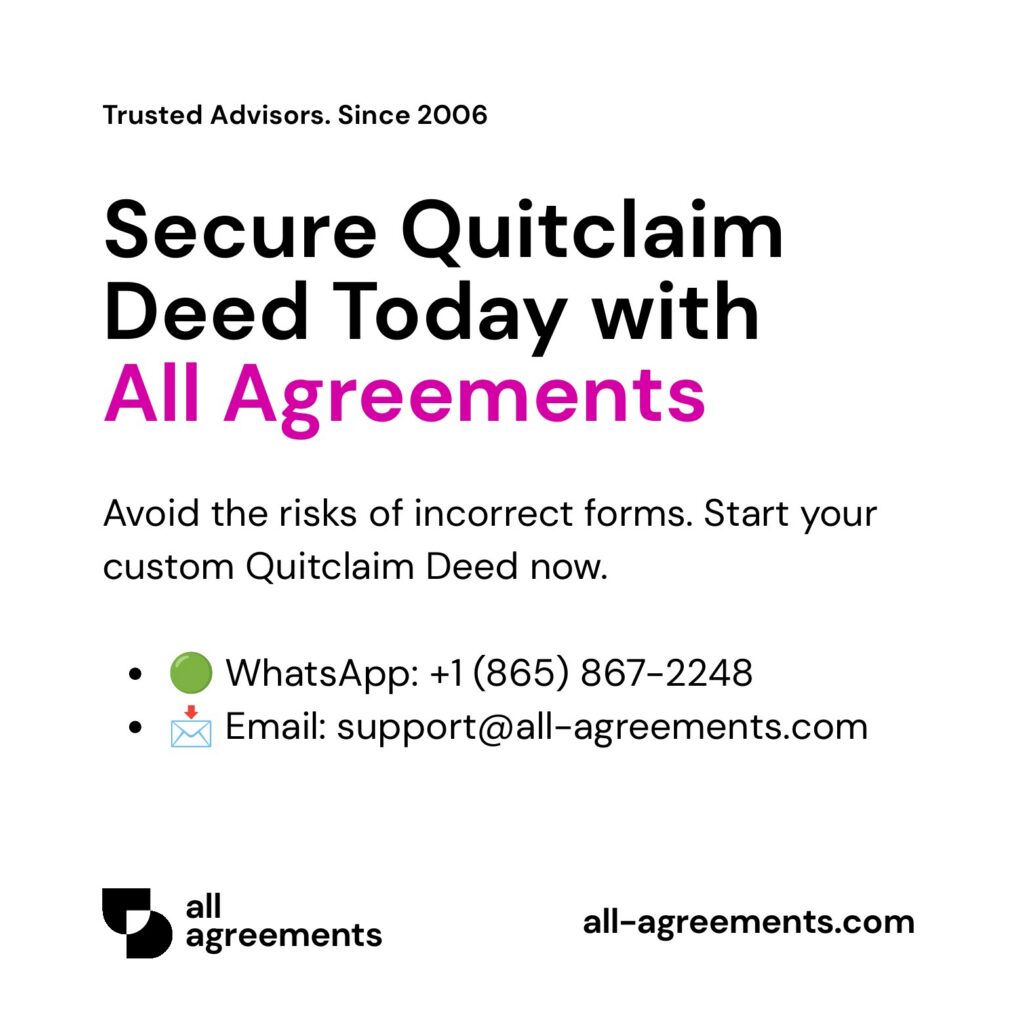 Alt Text: Custom Quitclaim Deed Preparation Service – Page 10: Order call to action button with all agreements logo.