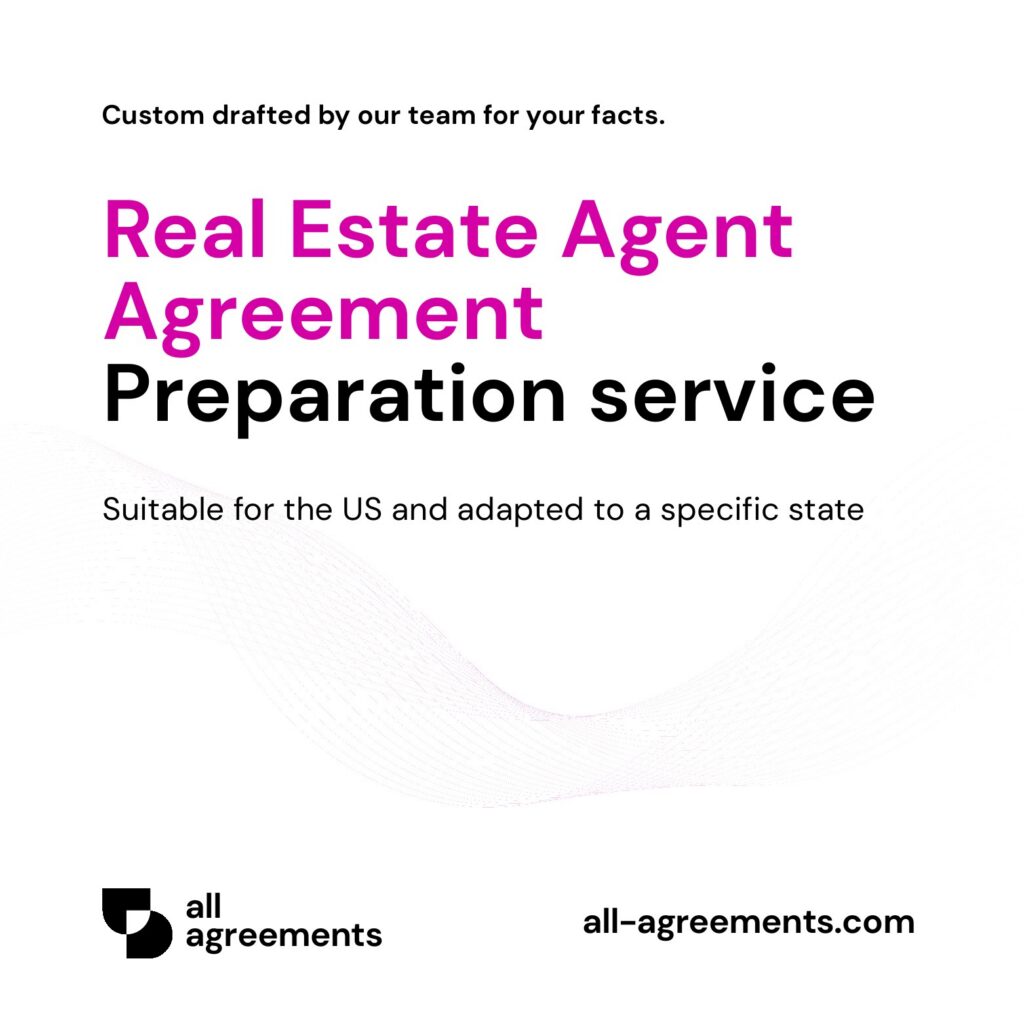 Alt Text: Custom Real Estate Agent Agreement Preparation Service – Page 1: Product cover showing hand-prepared broker-agent agreement and legal real estate representation document mockup.