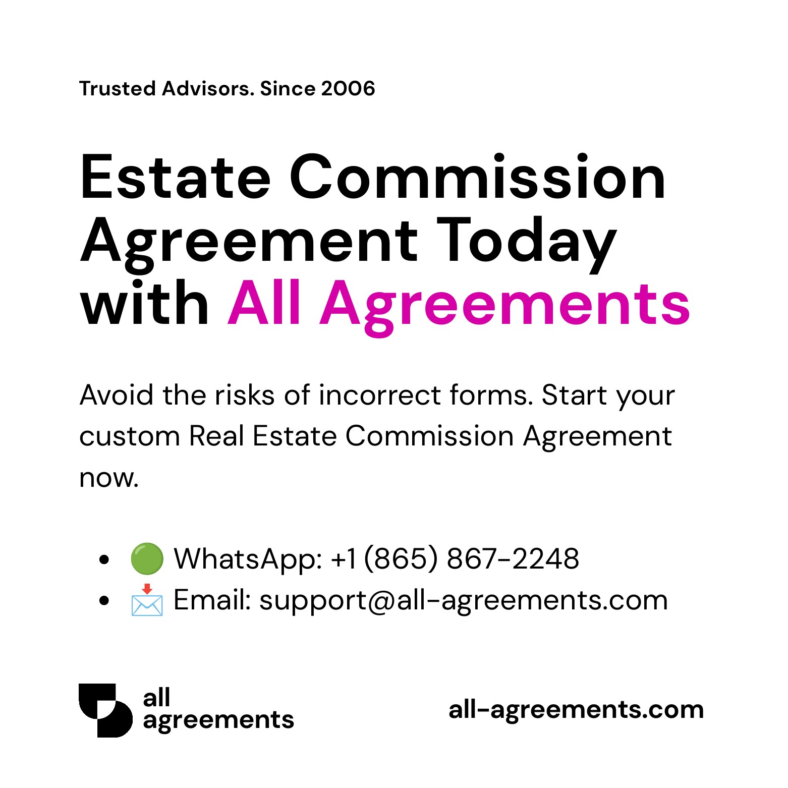 Alt Text: Custom Real Estate Commission Agreement Preparation Service – Page 10: Order call to action button with all agreements logo.