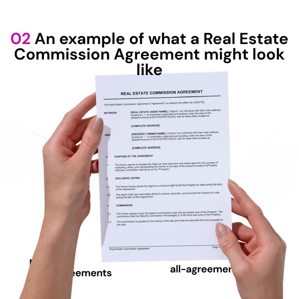 Alt Text: Custom Real Estate Commission Agreement Preparation Service – Page 3: Diagram of legal pillars including Fee Structure & Rate, Procuring Cause & Buyer Registration, Escrow & Payout Triggers, and Non-Circumvention Protection.