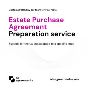 Alt Text: Custom Real Estate Purchase Agreement Preparation Service – Page 1: Product cover showing hand-prepared real estate purchase contract and property acquisition document mockup.