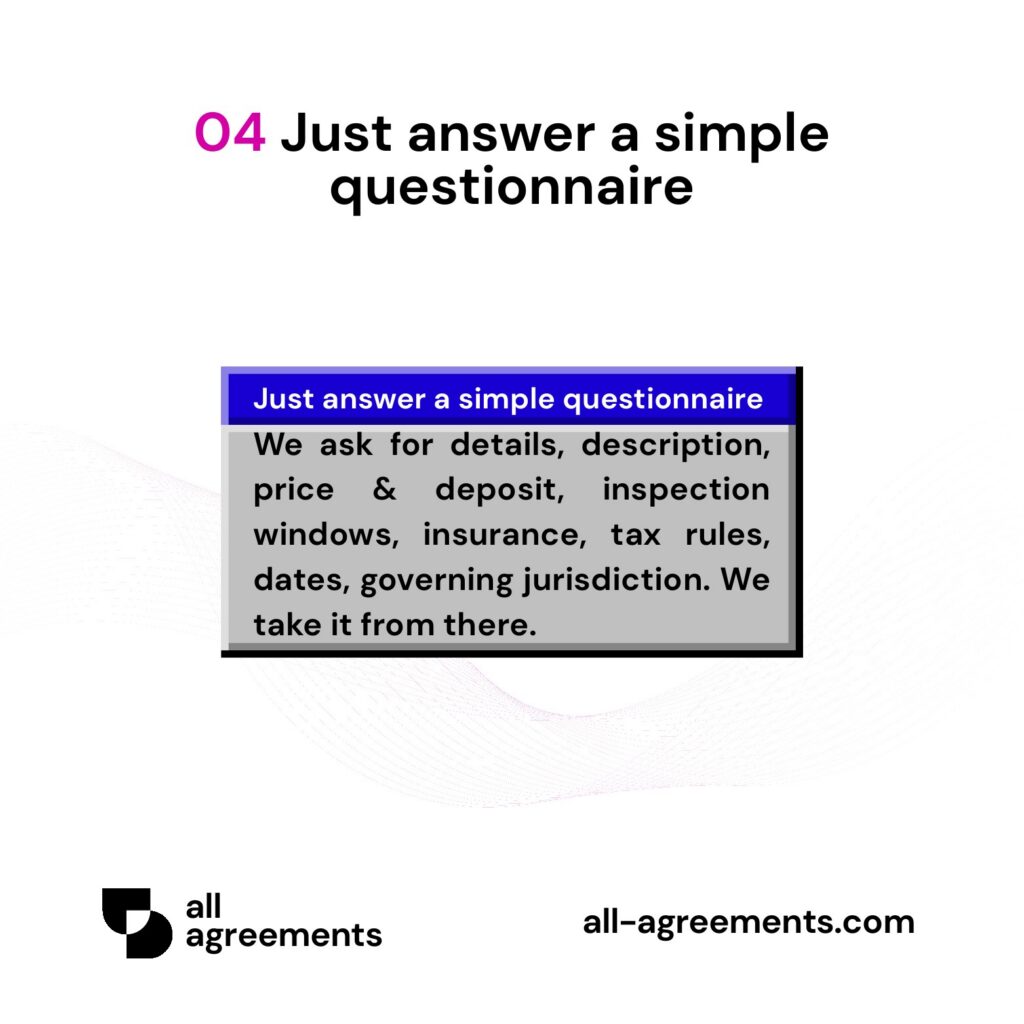 Alt Text: Custom Real Estate Purchase Agreement Preparation Service – Page 5: Diagram showing questionnaire mapping purchase prices, deposit amounts, appraisal contingencies, title requirements, and state real estate codes.