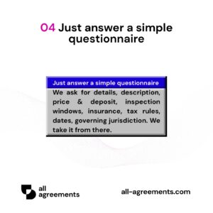 Alt Text: Custom Real Estate Purchase Agreement Preparation Service – Page 5: Diagram showing questionnaire mapping purchase prices, deposit amounts, appraisal contingencies, title requirements, and state real estate codes.