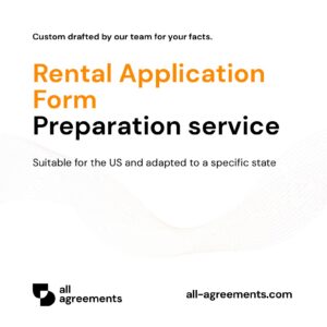 Alt Text: Custom Rental Application Form Preparation Service – Page 1: Product cover showing hand-prepared prospective tenant screening form and background authorization document mockup.
