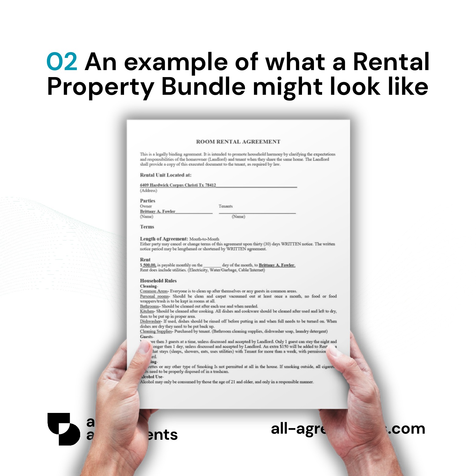 Alt Text: Custom Rental Property Bundle Service – Page 3: Diagram of 5 legal pillars including Primary Tenancy Frameworks, Specialized Assets, Financial Extensions, Asset Inspections, and Enforcement Notices.