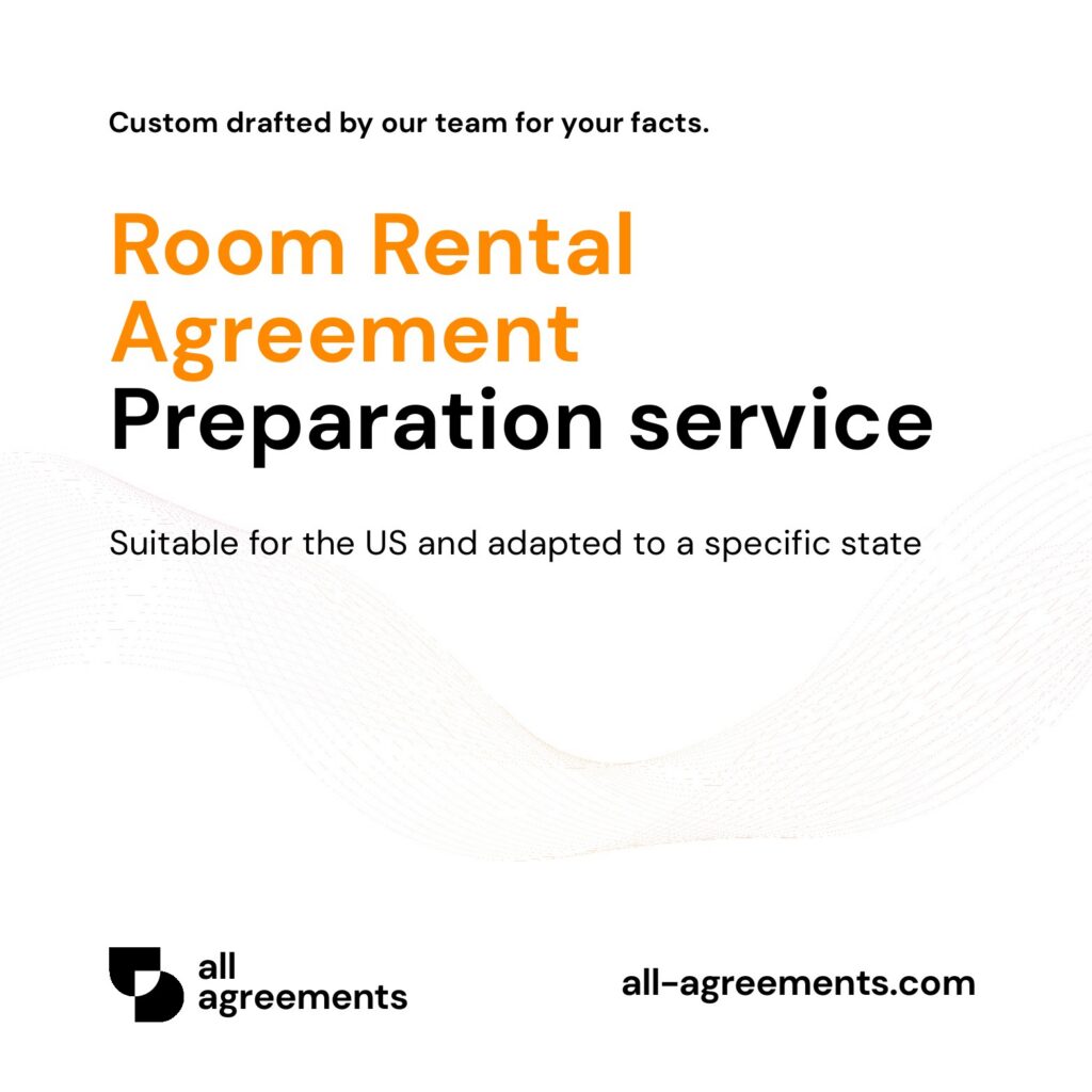 Alt Text: Custom Room Rental Agreement Preparation Service – Page 1: Product cover showing hand-prepared room rental and roommate tenancy contract document mockup.