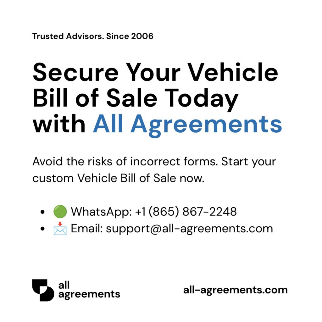 Alt Text: Custom Vehicle Bill of Sale Preparation Service – Page 10: Order call to action button with all agreements logo.