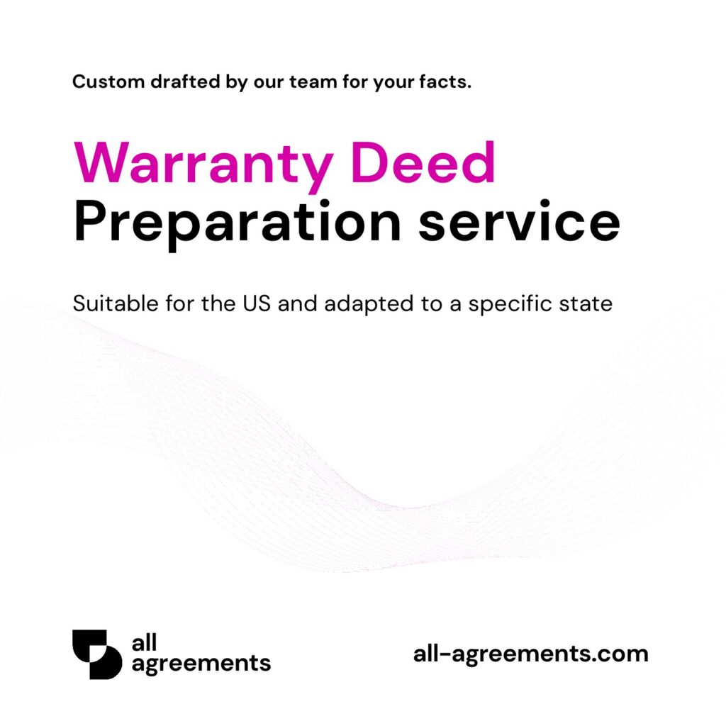 Alt Text: Custom Warranty Deed Preparation Service – Page 1: Product cover showing hand-prepared warranty deed document and real estate conveyance mockup.