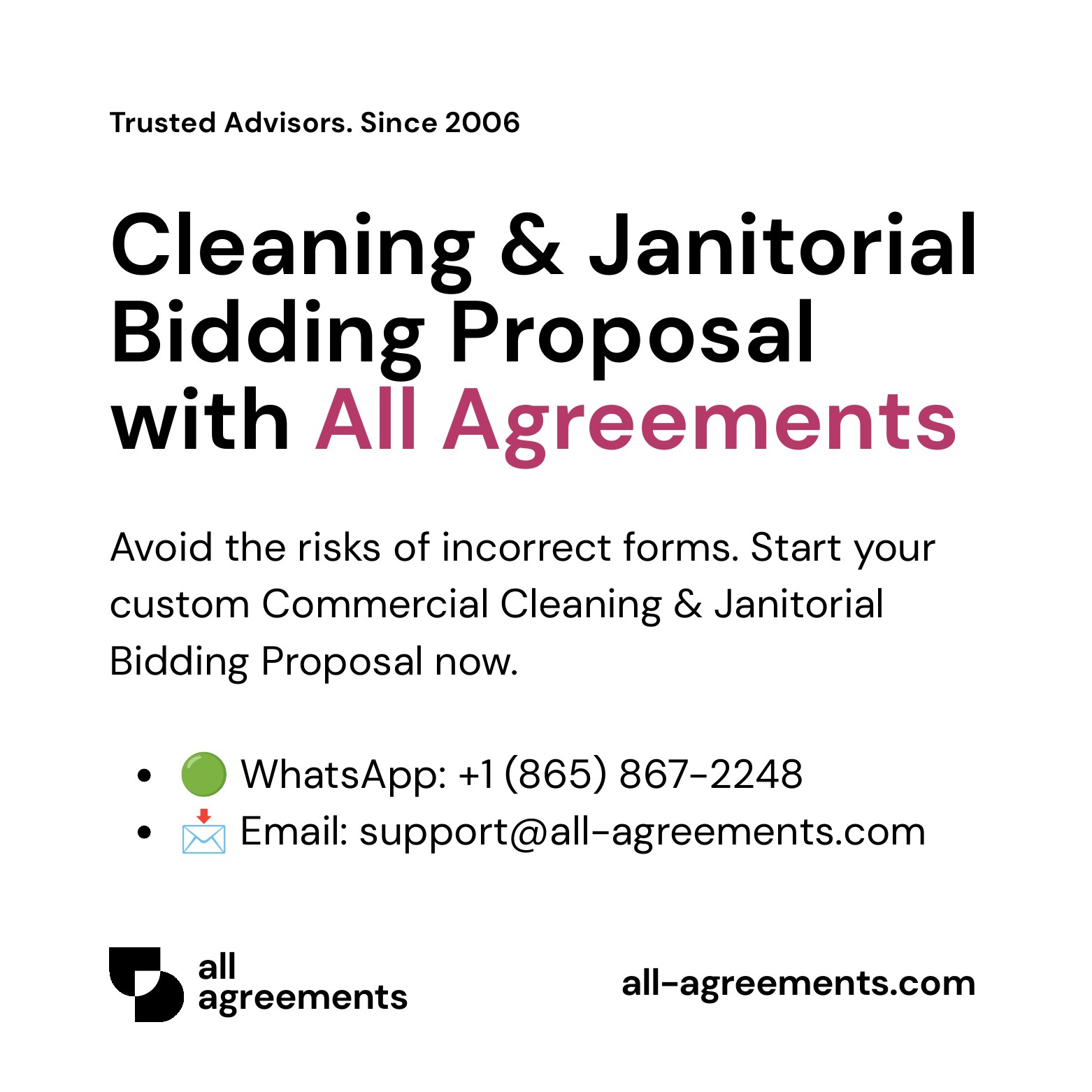 Alt Text: Custom Commercial Cleaning & Janitorial Bidding Proposal Service – Page 10: Order call to action button with all agreements logo.