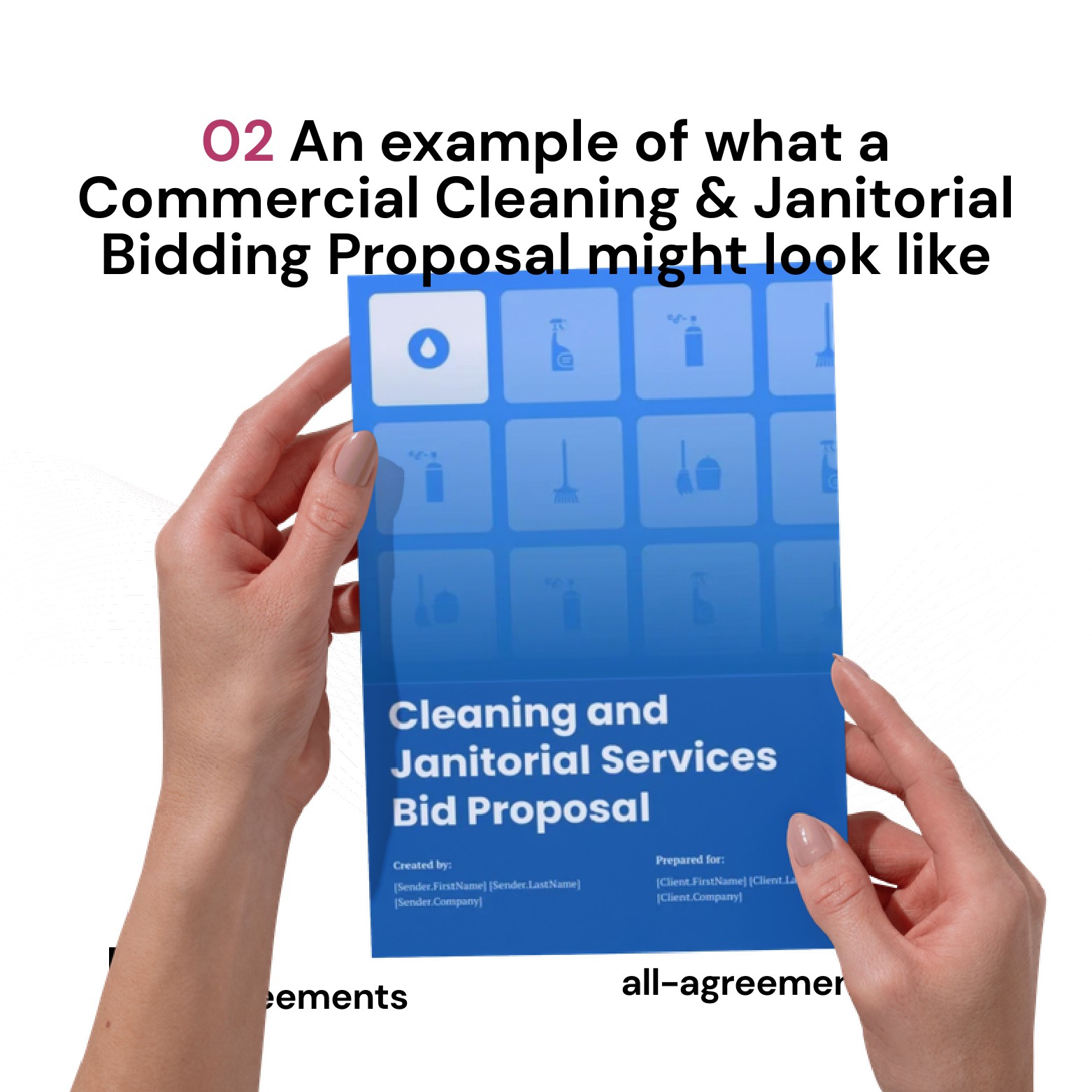 Alt Text: Custom Commercial Cleaning & Janitorial Bidding Proposal Service – Page 3: Diagram of 5 commercial pillars including Executive Summary, Task Frequency Matrix, Pricing Structure, Quality Control, and Safety/Insurance Covenants.