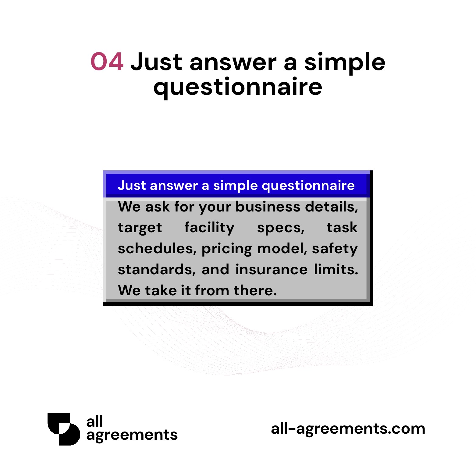 Alt Text: Custom Commercial Cleaning & Janitorial Bidding Proposal Service – Page 5: Diagram showing questionnaire mapping cleaning specifications, building square footage, pricing schedules, safety protocols, and insurance limits.