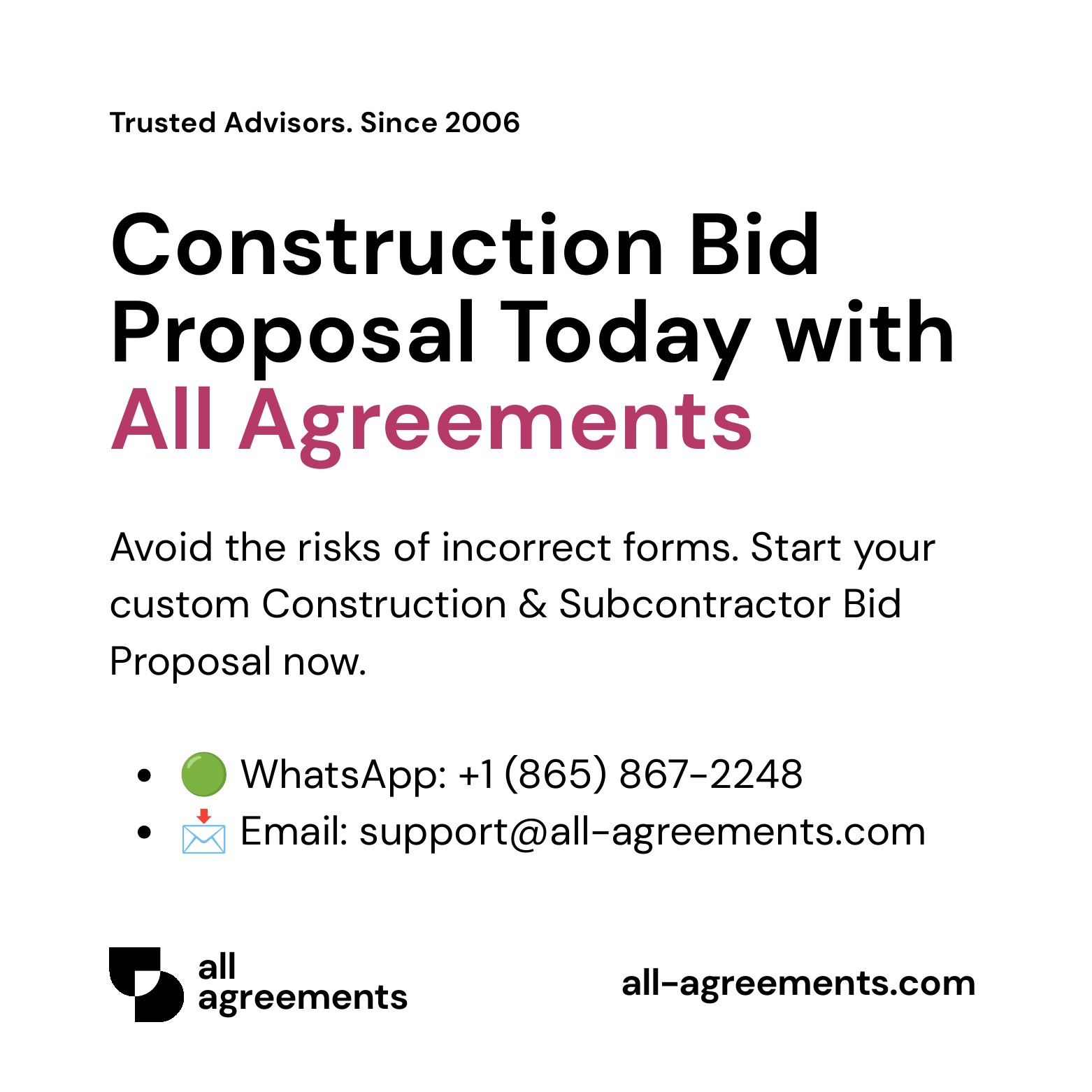 Alt Text: Custom Construction & Subcontractor Bid Proposal Service – Page 10: Order call to action button with all agreements logo.