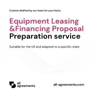 Alt Text: Equipment Leasing & Financing Proposal Service – Page 1: Product cover showing commercial equipment proposal document mockup with machinery financial graphics.