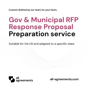 Alt Text: Government & Municipal RFP Response Proposal Service – Page 1: Product cover showing official tender response document mockup with compliance seals and bid analytics.
